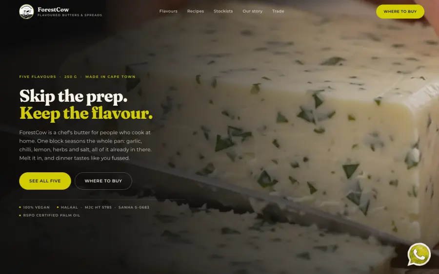After, the proposed Websight redesign: first screen with the headline Skip the prep. Keep the flavour.